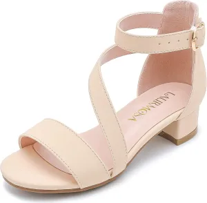 Girls Sandals Kids Heels Open Toe Ankle Strap Dress Shoes Flower Wedding Party for Toddler Little Big Kid