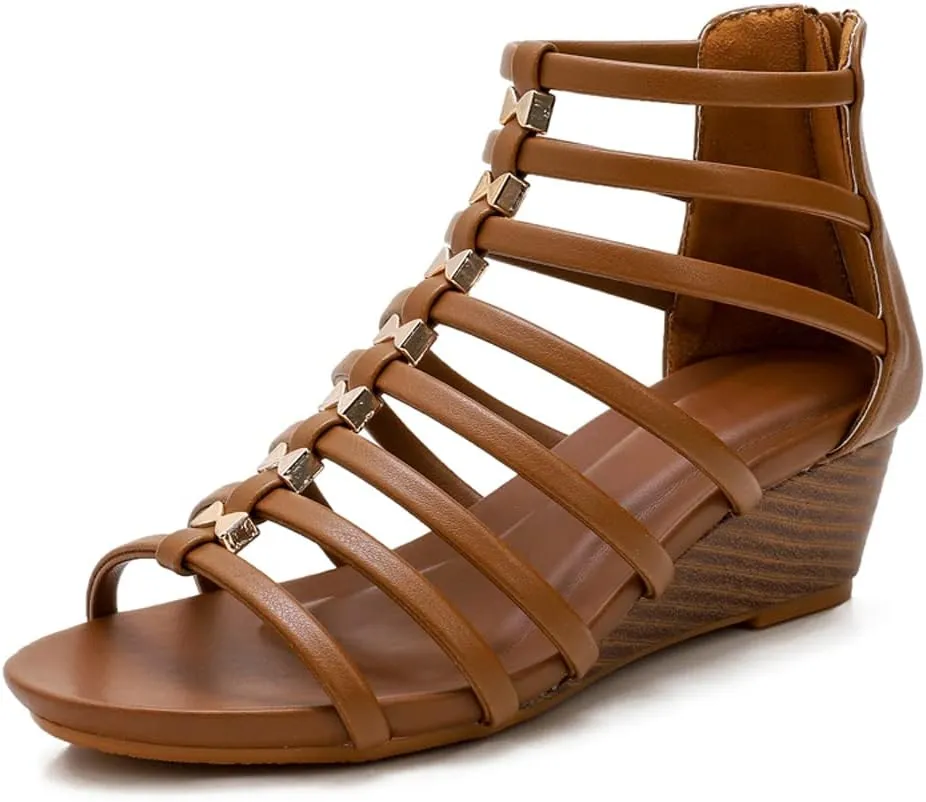 Gladiator Wedge Sandals for Women Summer Roman Flat Sandals Strappy Beach Sandals