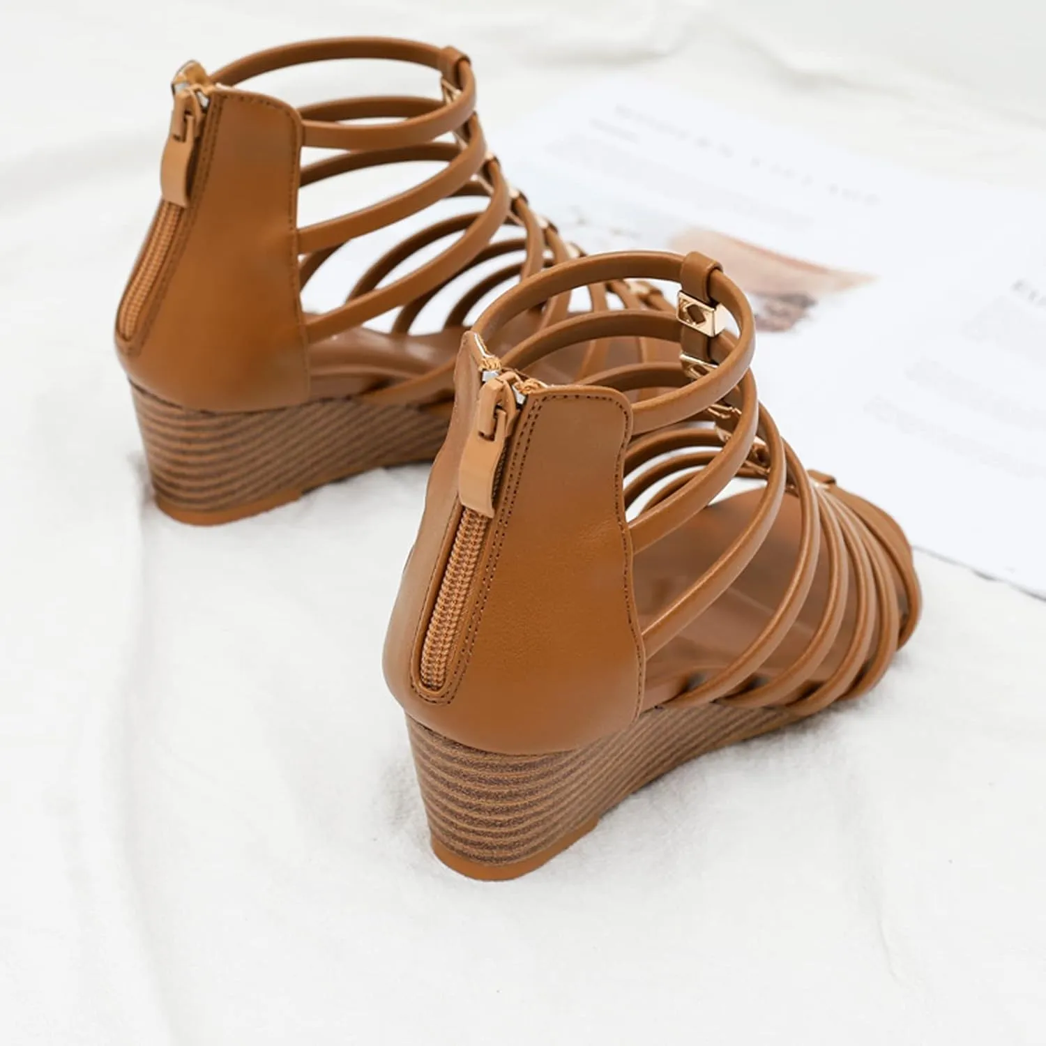 Gladiator Wedge Sandals for Women Summer Roman Flat Sandals Strappy Beach Sandals