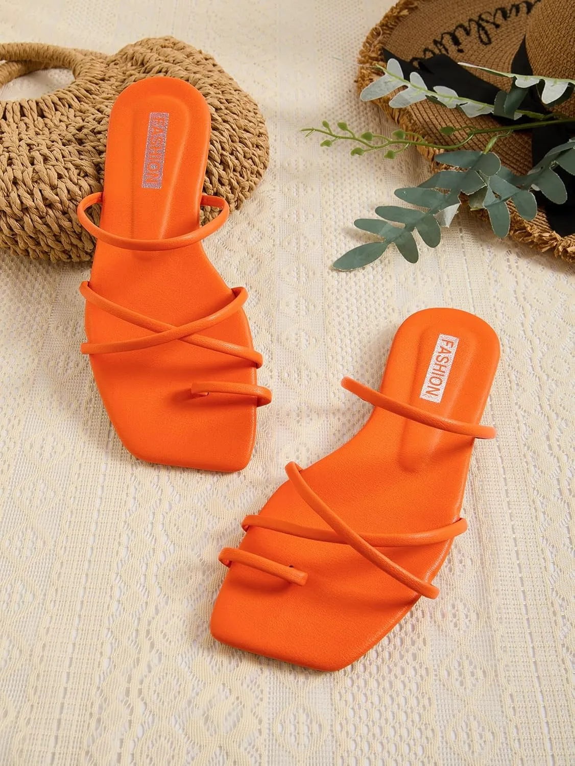 GORGLITTER Women's Criss Cross Strap Flat Sandals Ring Toe Thong Flip Flop