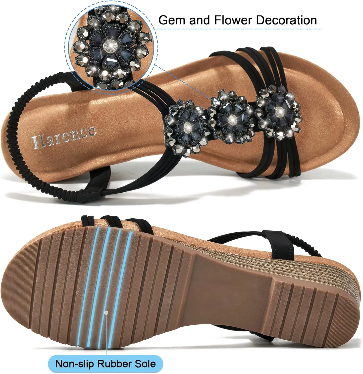 HARENCE Wedge Sandals for Women Shoes: Comfortable Elastic Ankle Strap Low Heel Dress Shoes Open Toe Gladiator Summer Beach Platform Sandals