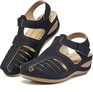 HARENCE Womens Sandals Wedge Shoes: Comfortable Ankle Strap Closed Toe Summer Platform Sandals Casual Bohemia Gladiator Outdoor Wedges