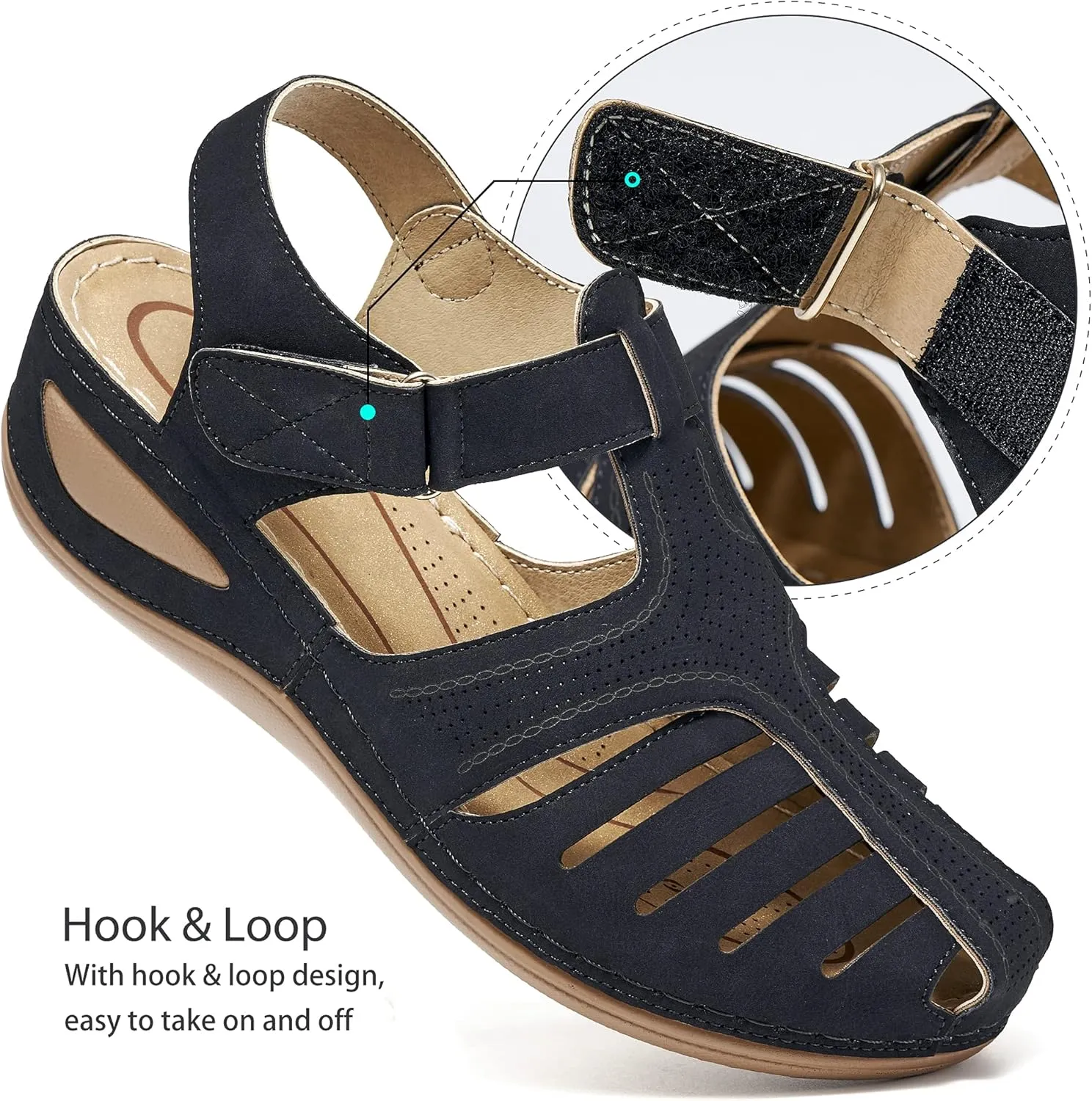 HARENCE Womens Sandals Wedge Shoes: Comfortable Ankle Strap Closed Toe Summer Platform Sandals Casual Bohemia Gladiator Outdoor Wedges