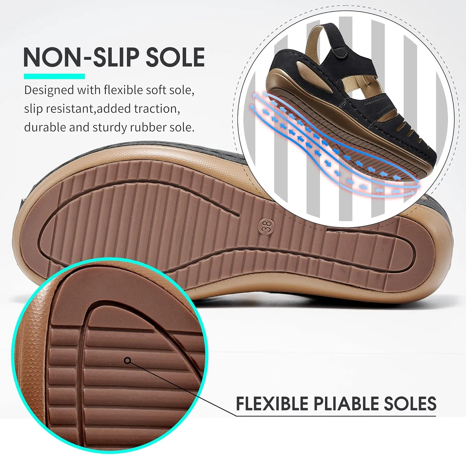 HARENCE Womens Sandals Wedge Shoes: Comfortable Ankle Strap Closed Toe Summer Platform Sandals Casual Bohemia Gladiator Outdoor Wedges