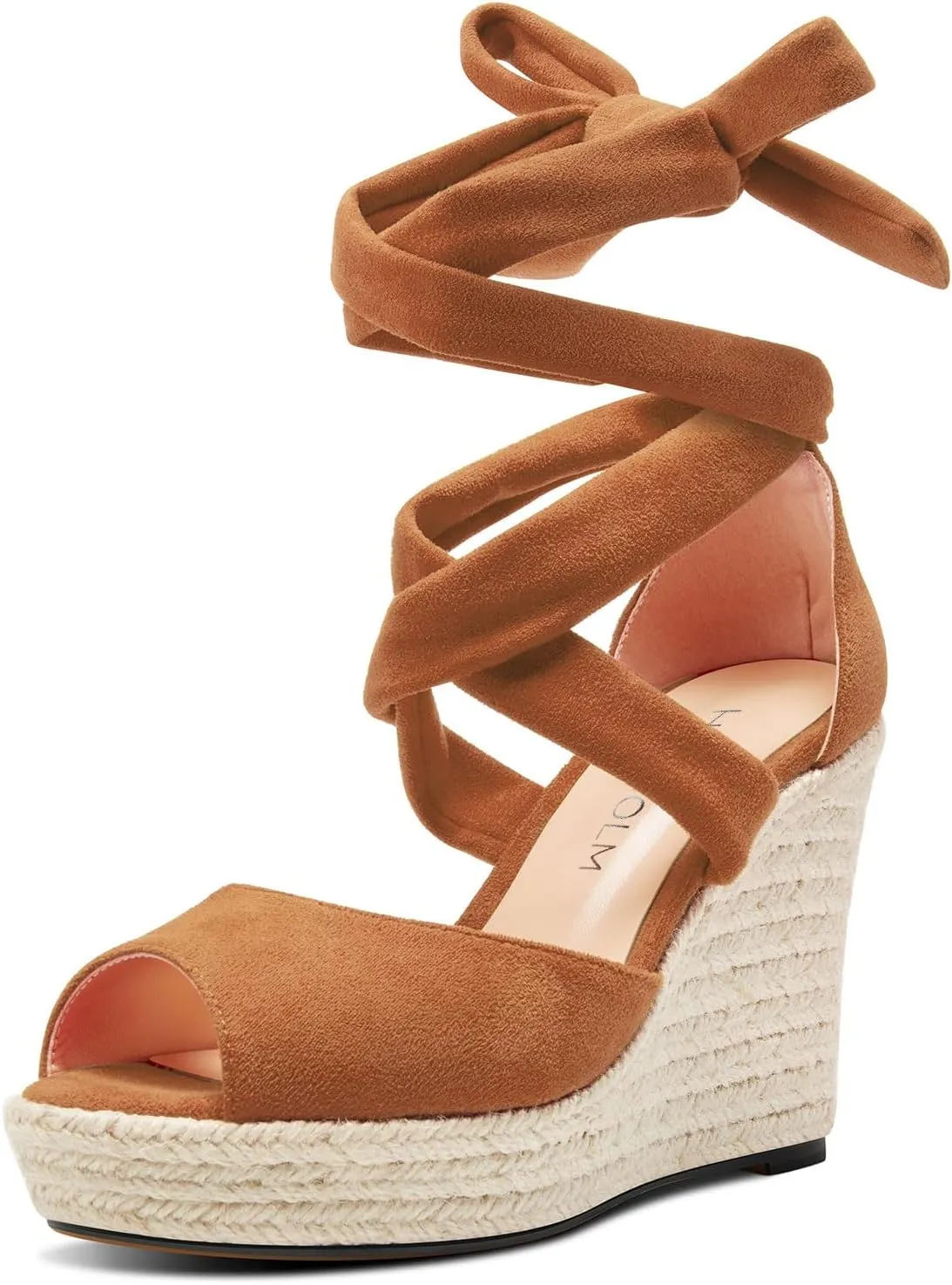 HDEUOLM Womens High Wedge Platform Heel Peep Open Toe Sandals Lace-up Prom Cute 3.9 Inches Heels