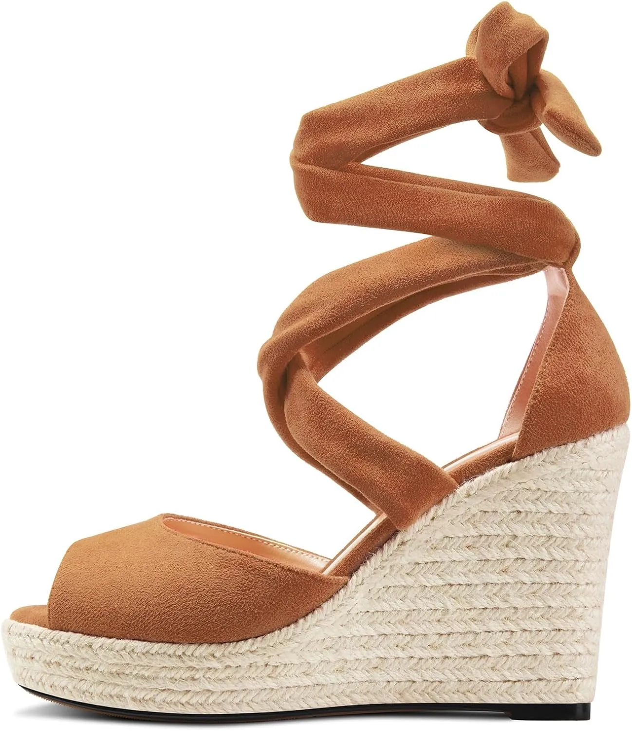 HDEUOLM Womens High Wedge Platform Heel Peep Open Toe Sandals Lace-up Prom Cute 3.9 Inches Heels