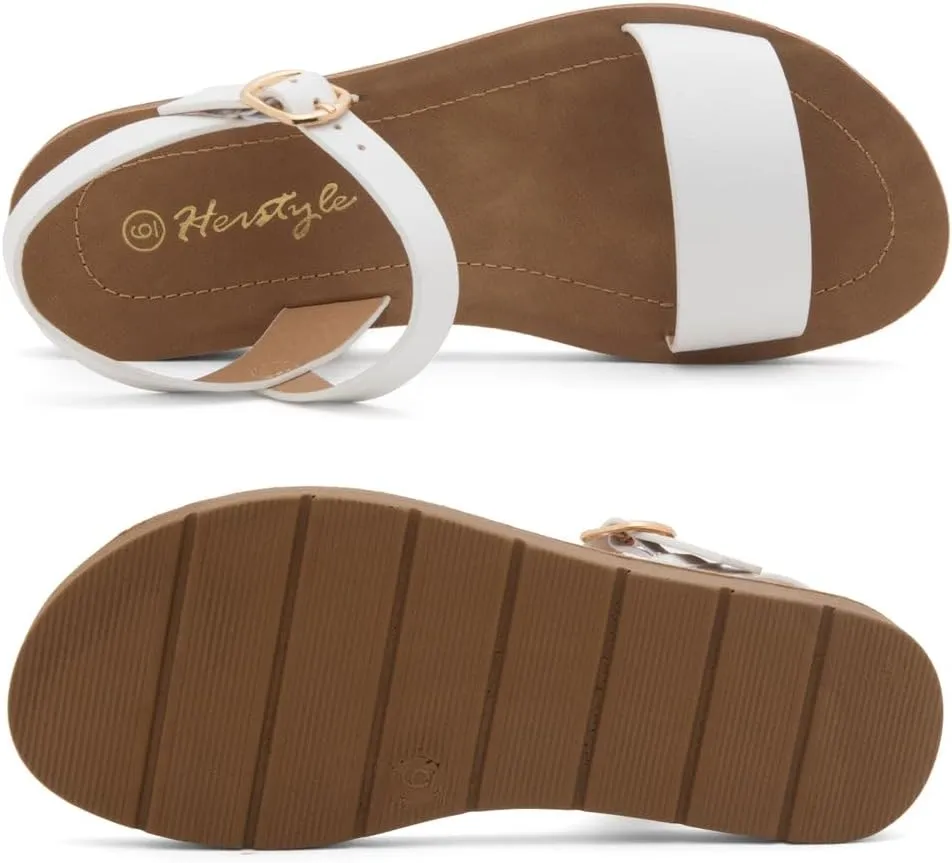 Herstyle Monday Womens Open Toes One Band Ankle Strap Flat Sandals