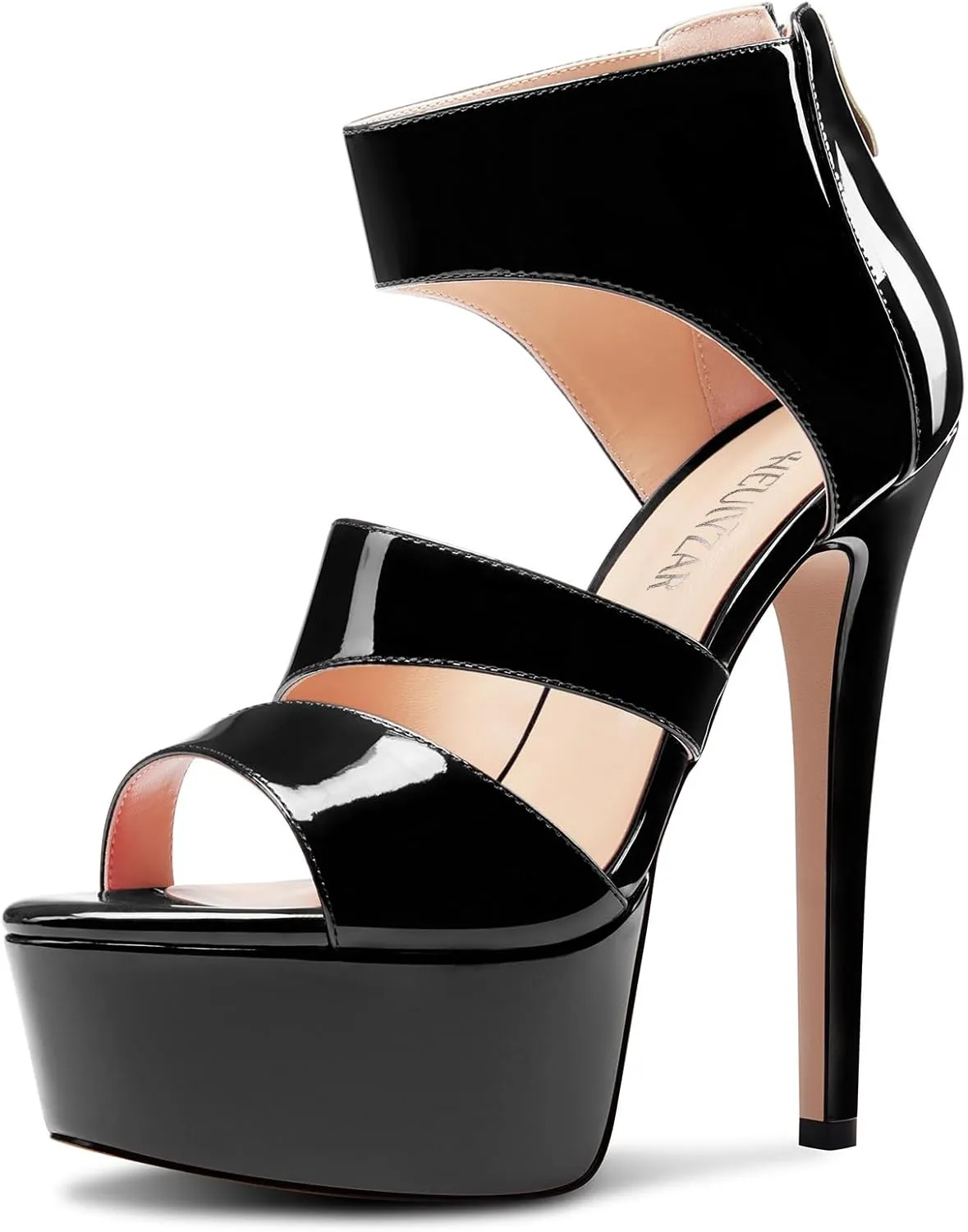 HEUIVZAR Womens Stiletto High Platform Heel Open Toe Ankle Strap Zipper Sandals Prom Party Dress Gladiator Shoes 5.9 Inches Heels