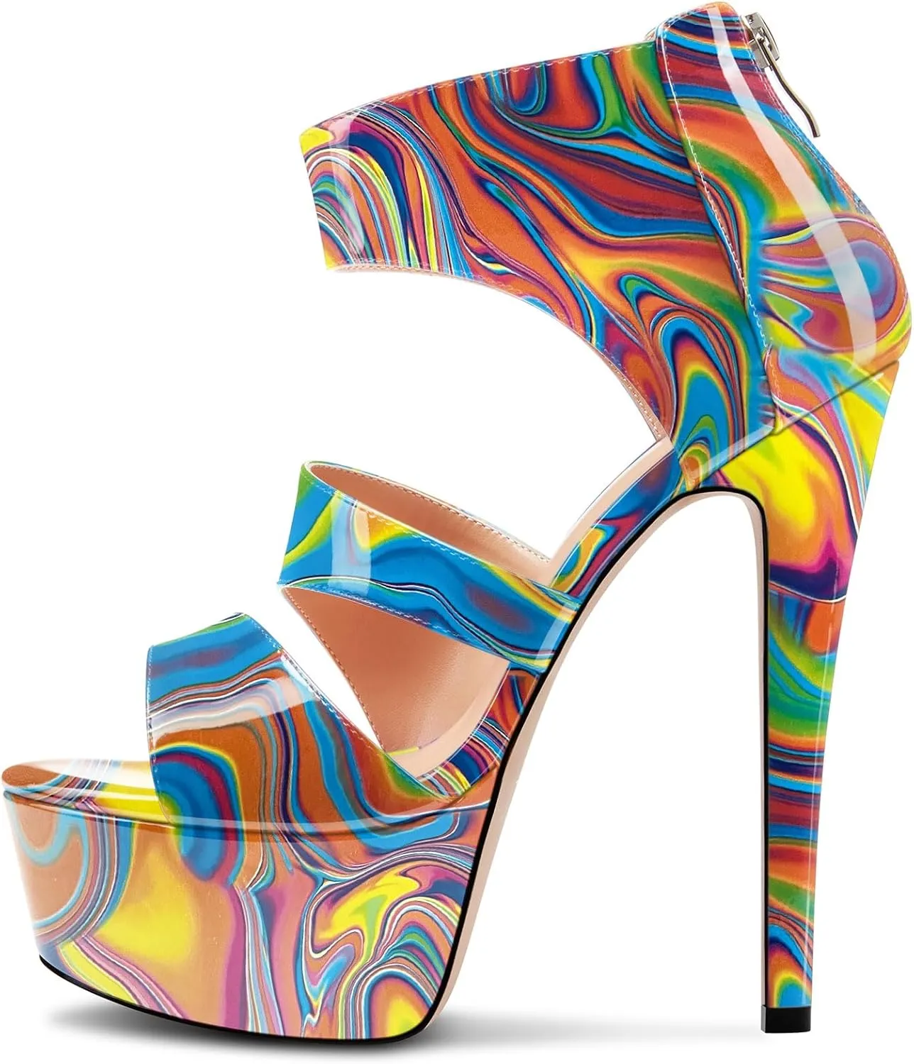 HEUIVZAR Womens Stiletto High Platform Heel Open Toe Ankle Strap Zipper Sandals Prom Party Dress Gladiator Shoes 5.9 Inches Heels