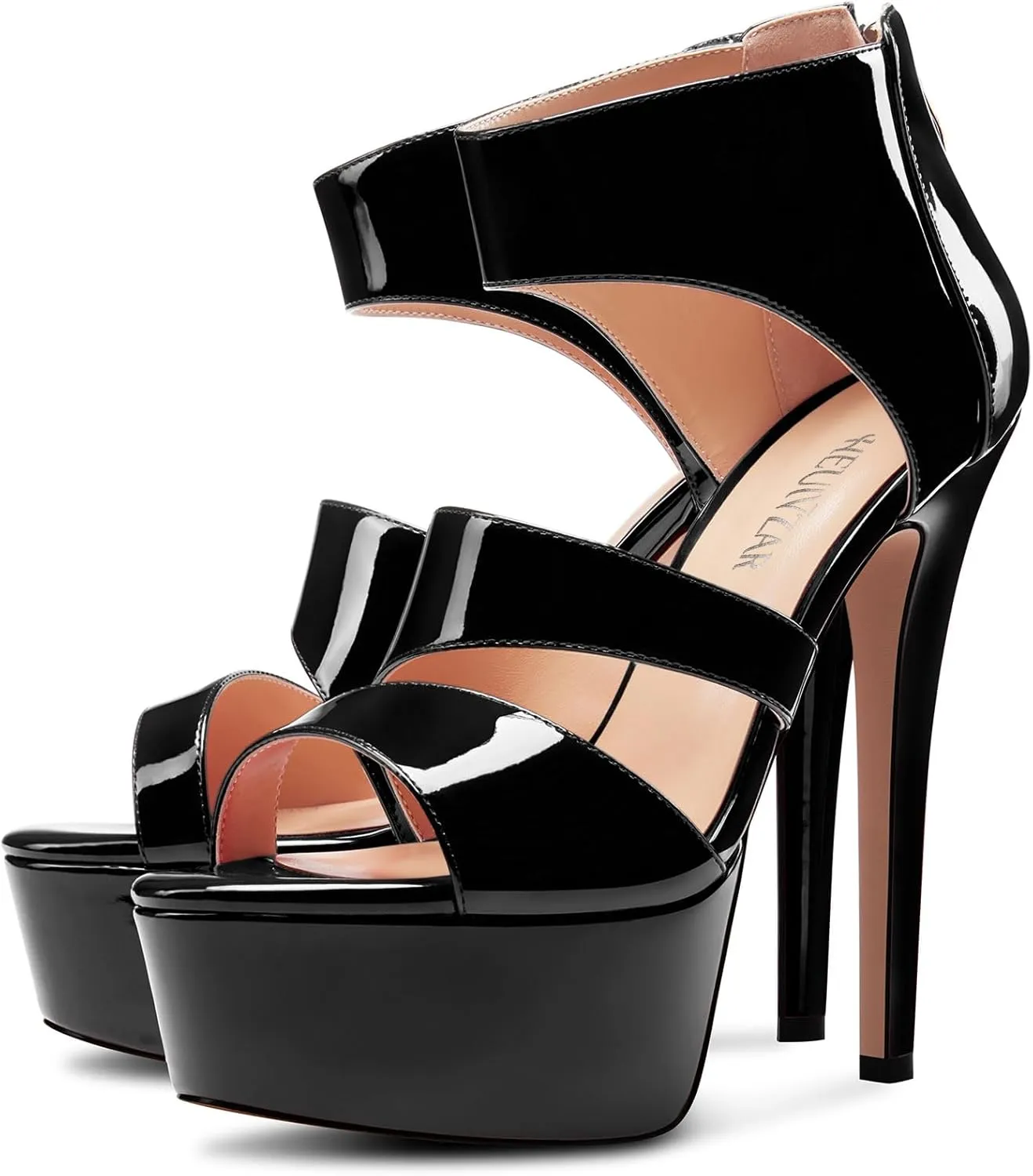 HEUIVZAR Womens Stiletto High Platform Heel Open Toe Ankle Strap Zipper Sandals Prom Party Dress Gladiator Shoes 5.9 Inches Heels