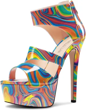 HEUIVZAR Womens Stiletto High Platform Heel Open Toe Ankle Strap Zipper Sandals Prom Party Dress Gladiator Shoes 5.9 Inches Heels