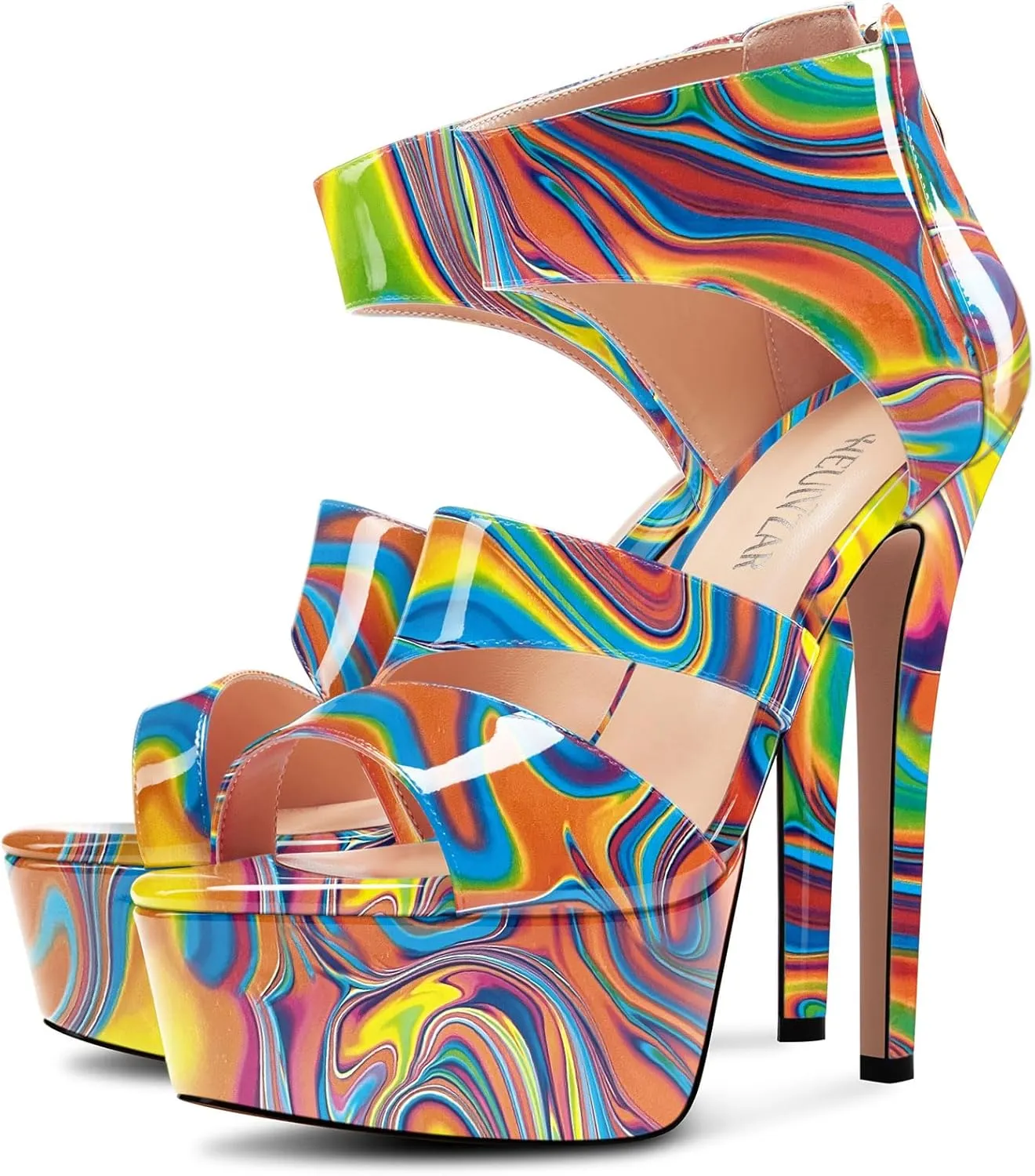 HEUIVZAR Womens Stiletto High Platform Heel Open Toe Ankle Strap Zipper Sandals Prom Party Dress Gladiator Shoes 5.9 Inches Heels