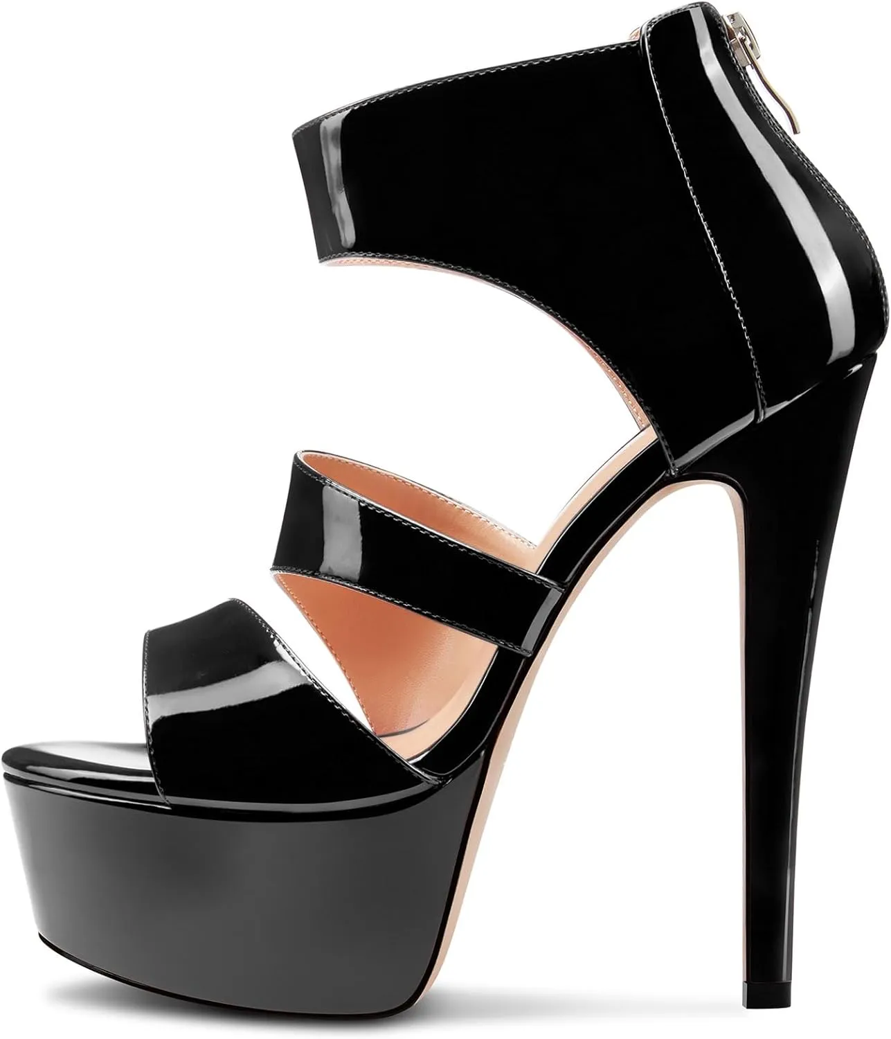HEUIVZAR Womens Stiletto High Platform Heel Open Toe Ankle Strap Zipper Sandals Prom Party Dress Gladiator Shoes 5.9 Inches Heels