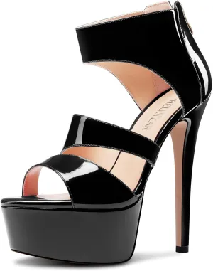 HEUIVZAR Womens Stiletto High Platform Heel Open Toe Ankle Strap Zipper Sandals Prom Party Dress Gladiator Shoes 5.9 Inches Heels
