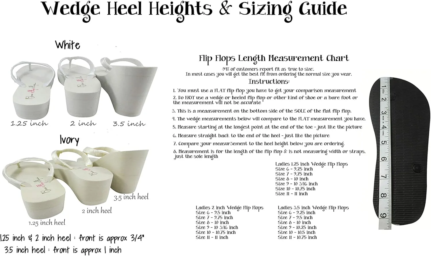 Ivory White Wedge Flip Flops Wedding Bridal Wedge Bride Platform Heel Flower Satin Shoes Sandals Beach