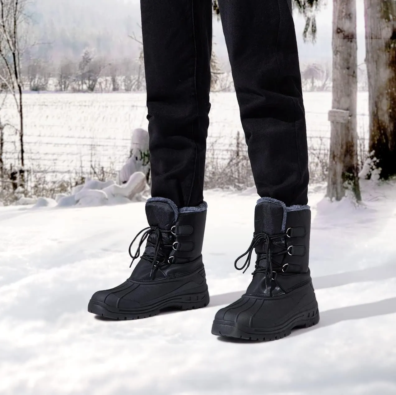 Jousen Men's Winter Boots Lightweight Waterproof Snow Boots for Men Fur Warm Mens Boots