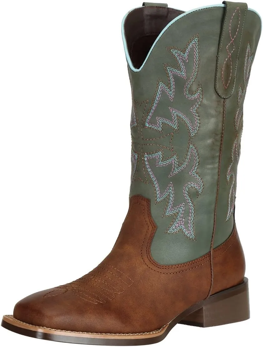 J's.o.l.e Women Cowgirl Boots Square Toe Wide Calf Ladies Fashion Cowboy Western Boots