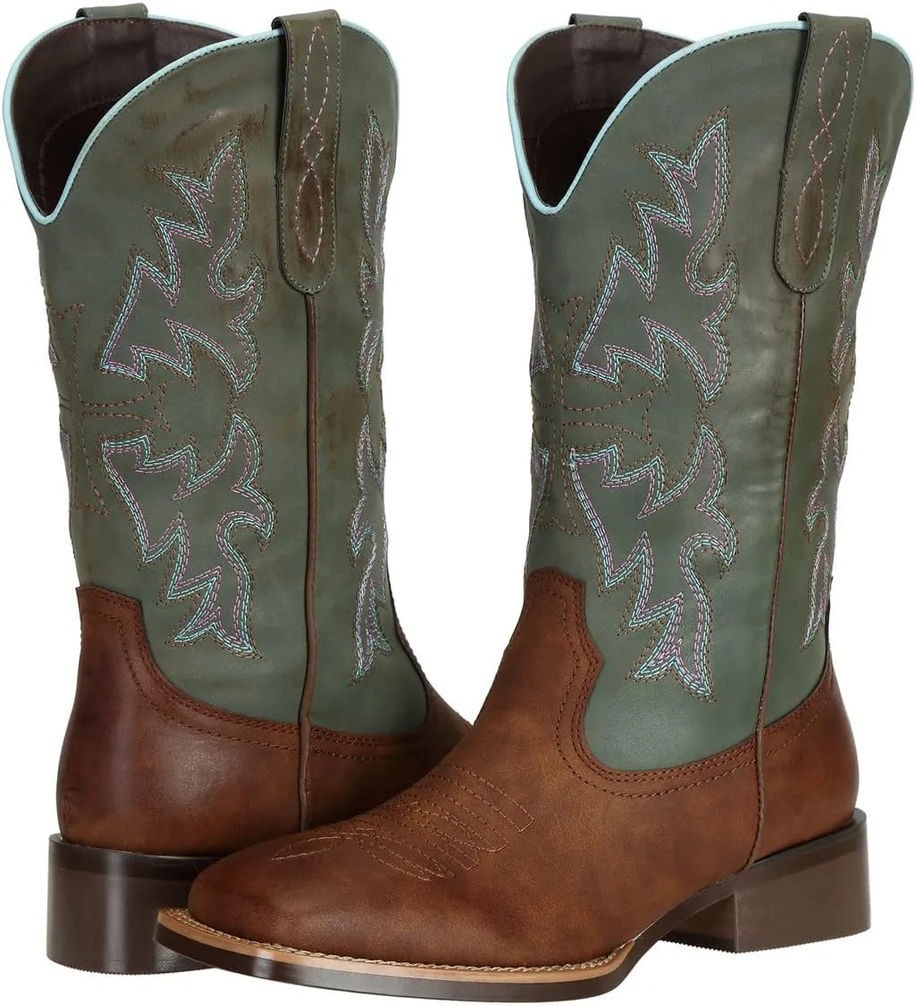 J's.o.l.e Women Cowgirl Boots Square Toe Wide Calf Ladies Fashion Cowboy Western Boots