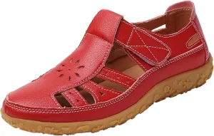 Keilinia Women's Summer Closed Toe Casual Leather Sandals,Comfort Cutout Adjustable Ankle Strap Orthopedic Beach Fisherman Shoes