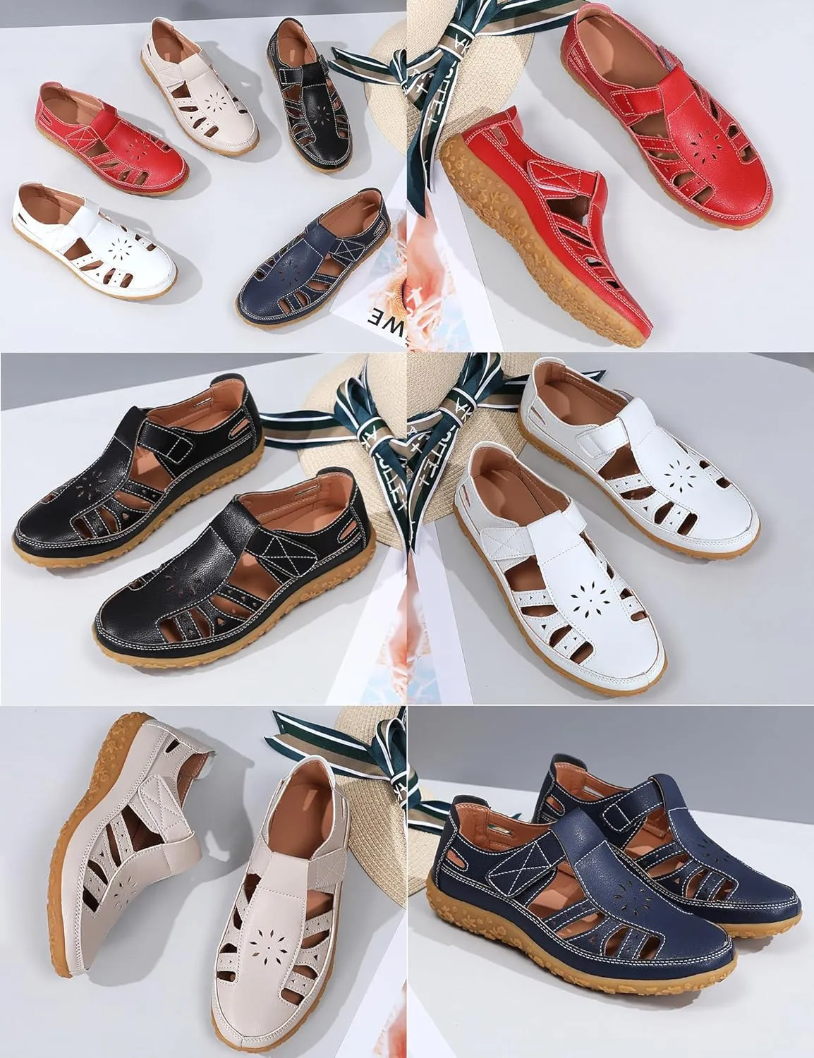 Keilinia Women's Summer Closed Toe Casual Leather Sandals,Comfort Cutout Adjustable Ankle Strap Orthopedic Beach Fisherman Shoes