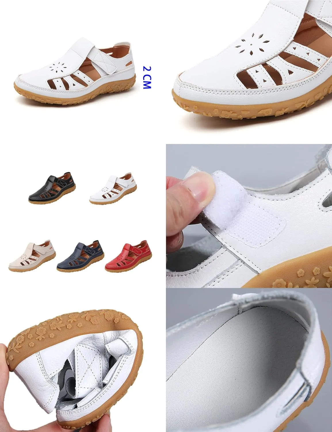 Keilinia Women's Summer Closed Toe Casual Leather Sandals,Comfort Cutout Adjustable Ankle Strap Orthopedic Beach Fisherman Shoes