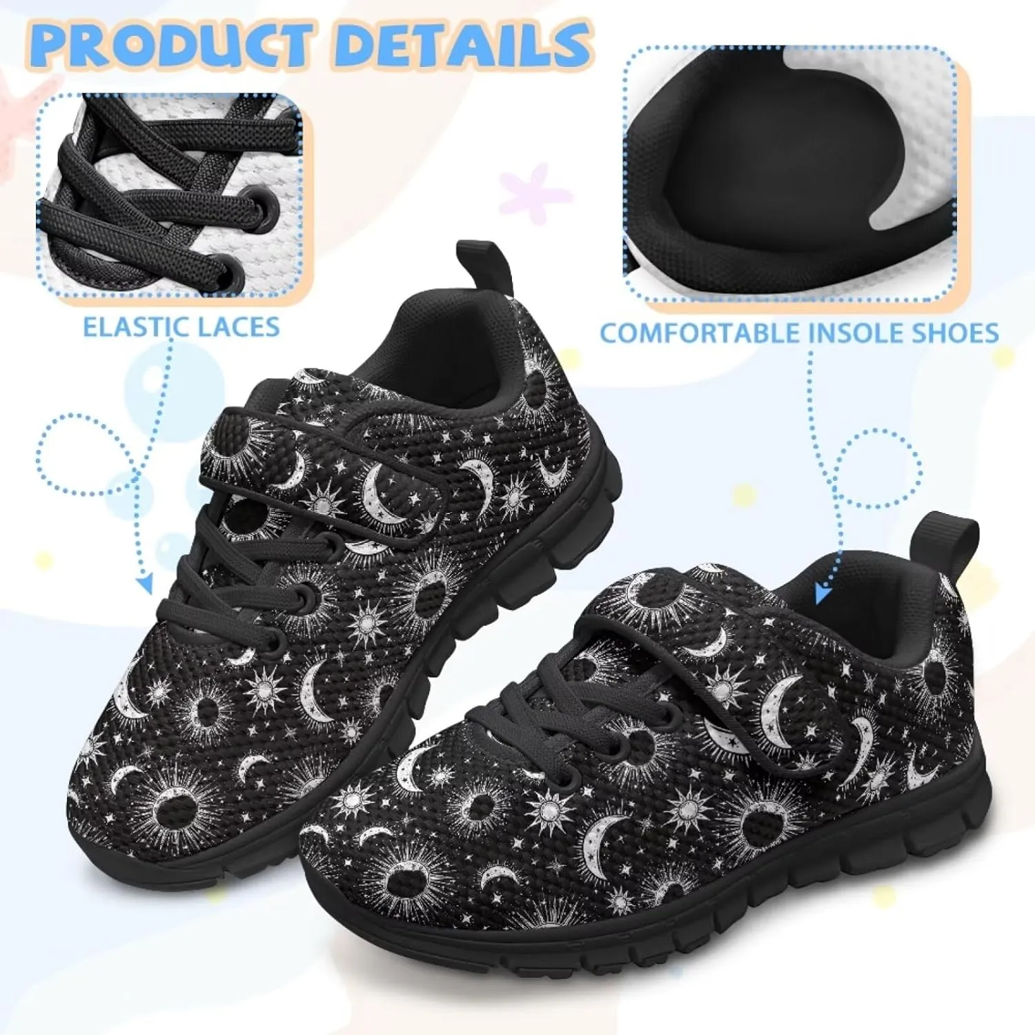 Kids Mesh Sneakers Single Buckle Arch Support Elastic Strap Sports Shoes for Boys Girls