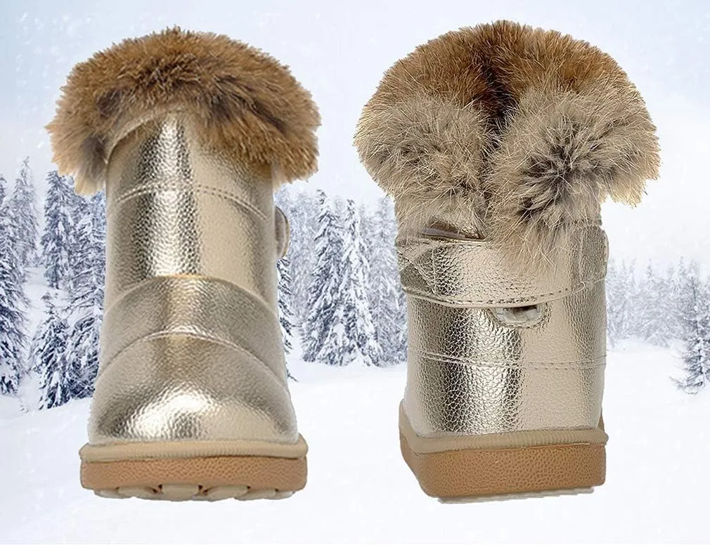 KVbabby Toddler boots Kids Snow Boots Girl's Warm Winter Boots Waterproof Boot PU Leather Non-slip
