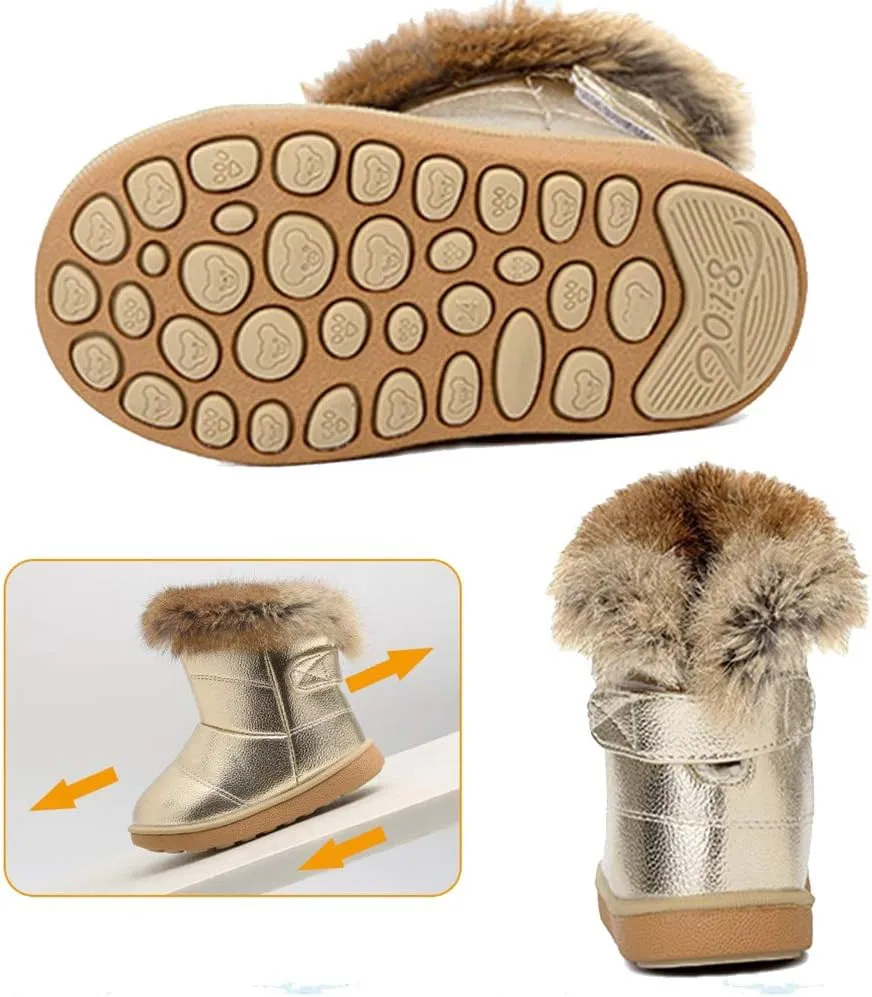 KVbabby Toddler boots Kids Snow Boots Girl's Warm Winter Boots Waterproof Boot PU Leather Non-slip
