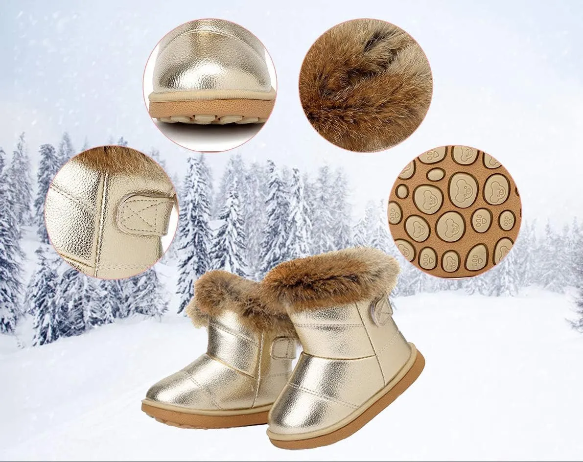 KVbabby Toddler boots Kids Snow Boots Girl's Warm Winter Boots Waterproof Boot PU Leather Non-slip
