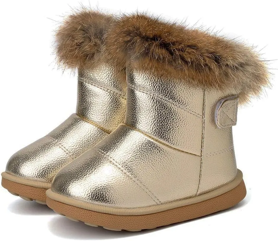 KVbabby Toddler boots Kids Snow Boots Girl's Warm Winter Boots Waterproof Boot PU Leather Non-slip