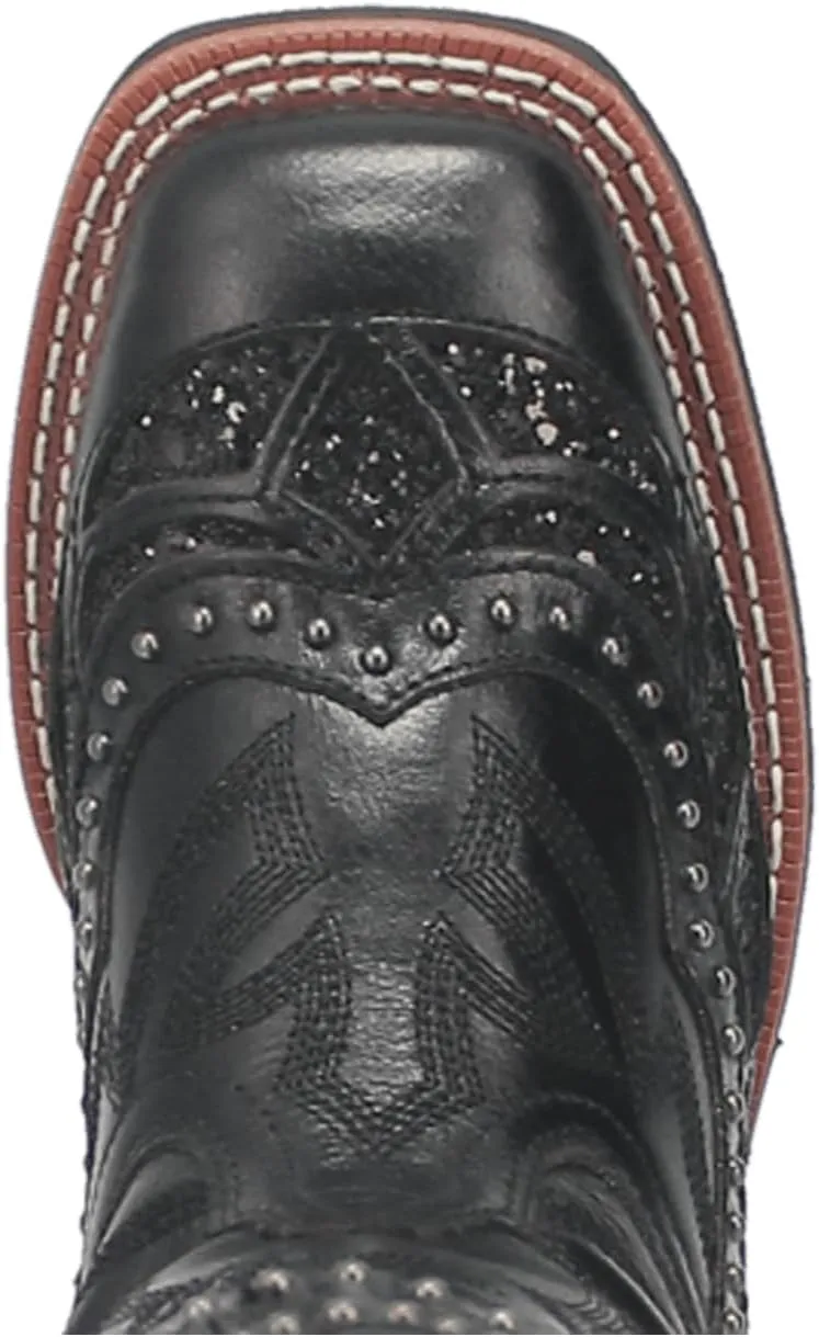 Laredo Womens Eternity Studded Glitter Square Toe Casual Boots Mid Calf Low Heel 1-2" - Black