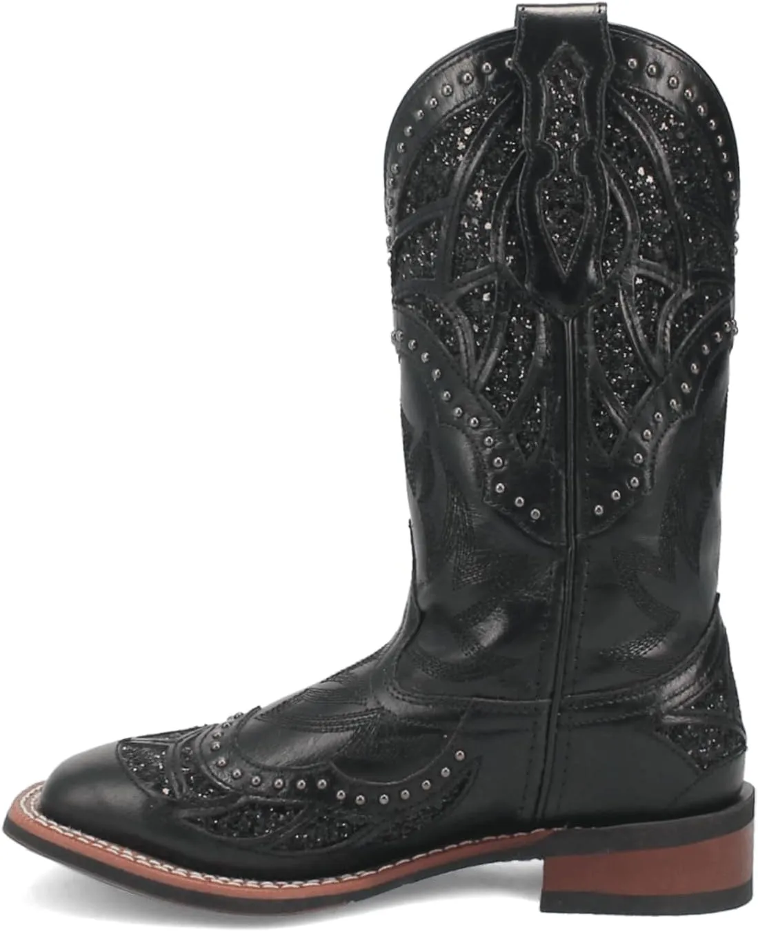 Laredo Womens Eternity Studded Glitter Square Toe Casual Boots Mid Calf Low Heel 1-2" - Black