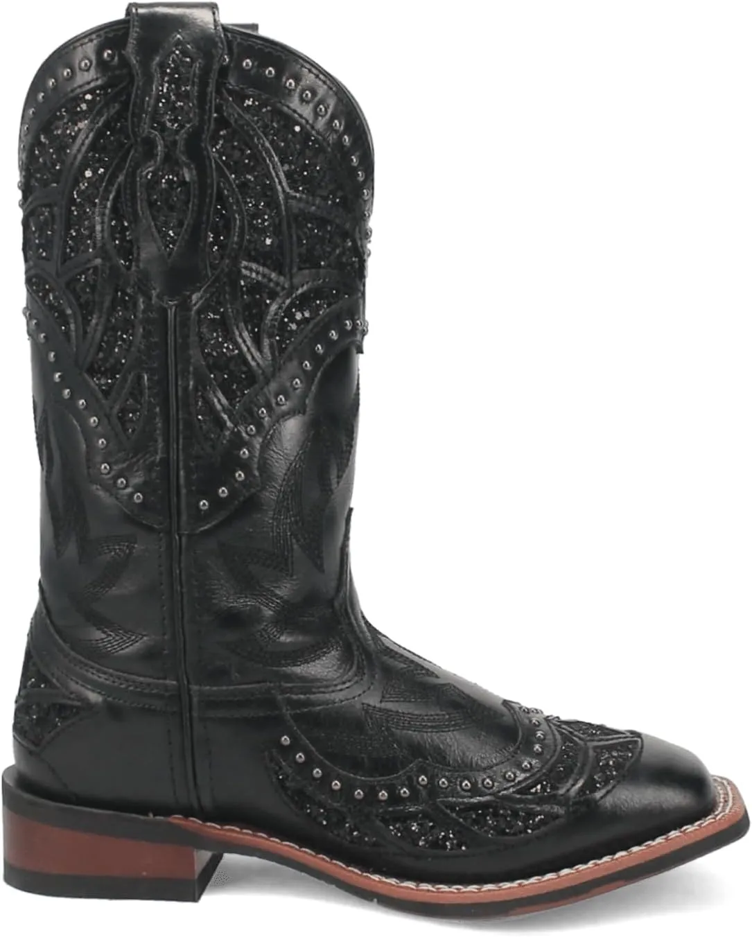 Laredo Womens Eternity Studded Glitter Square Toe Casual Boots Mid Calf Low Heel 1-2" - Black