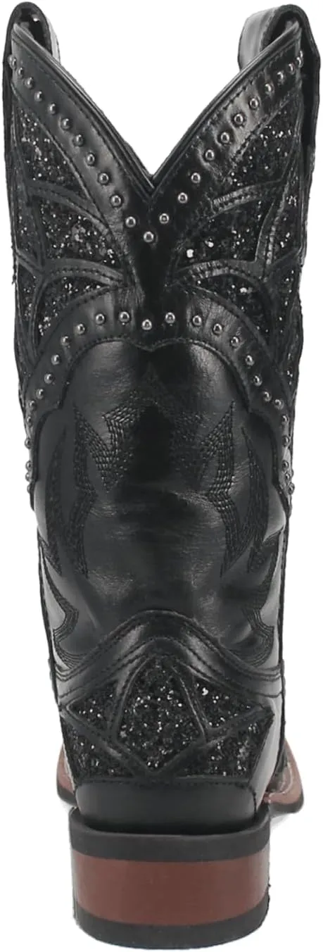 Laredo Womens Eternity Studded Glitter Square Toe Casual Boots Mid Calf Low Heel 1-2" - Black