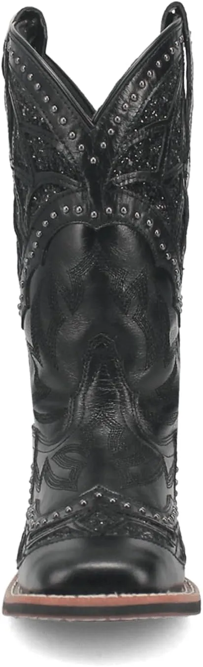 Laredo Womens Eternity Studded Glitter Square Toe Casual Boots Mid Calf Low Heel 1-2" - Black