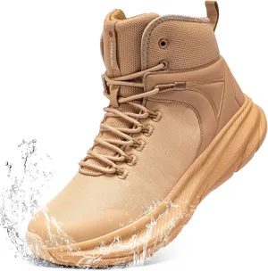 LARNMERN Military Tactical Work Boots Men Waterproof Hiking Boots Slip Resistant 6 Inches Combat Sneakers Motorcycle Shoes Wide Toe Box