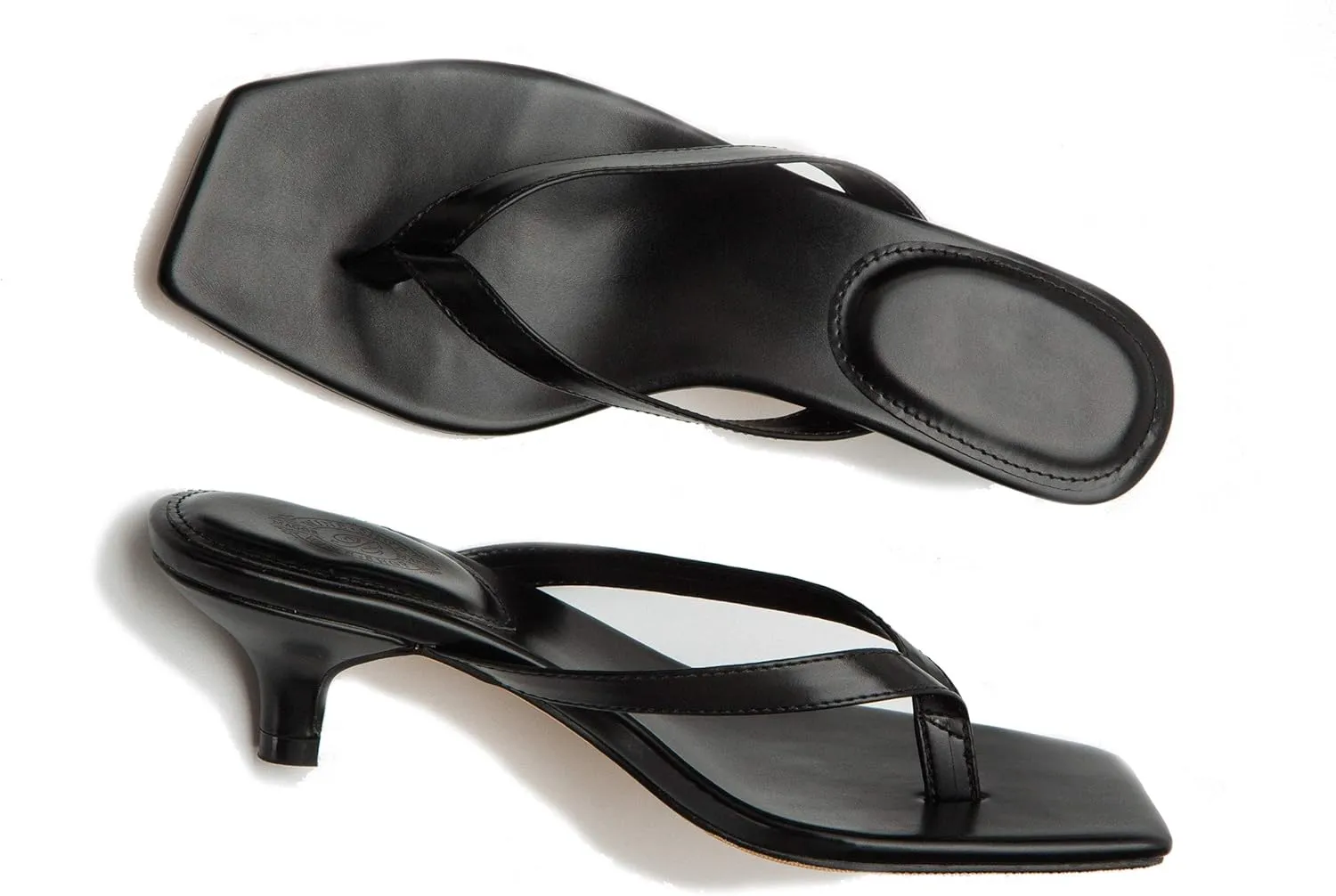 LEHOOR Flip-Flops Mules Kitten Heels Thong Sandals Square Open Toe for Women Slim Matte Leather T-Straps mules slippers kitten heeled Summer Comfortable for Daily Wear Beach