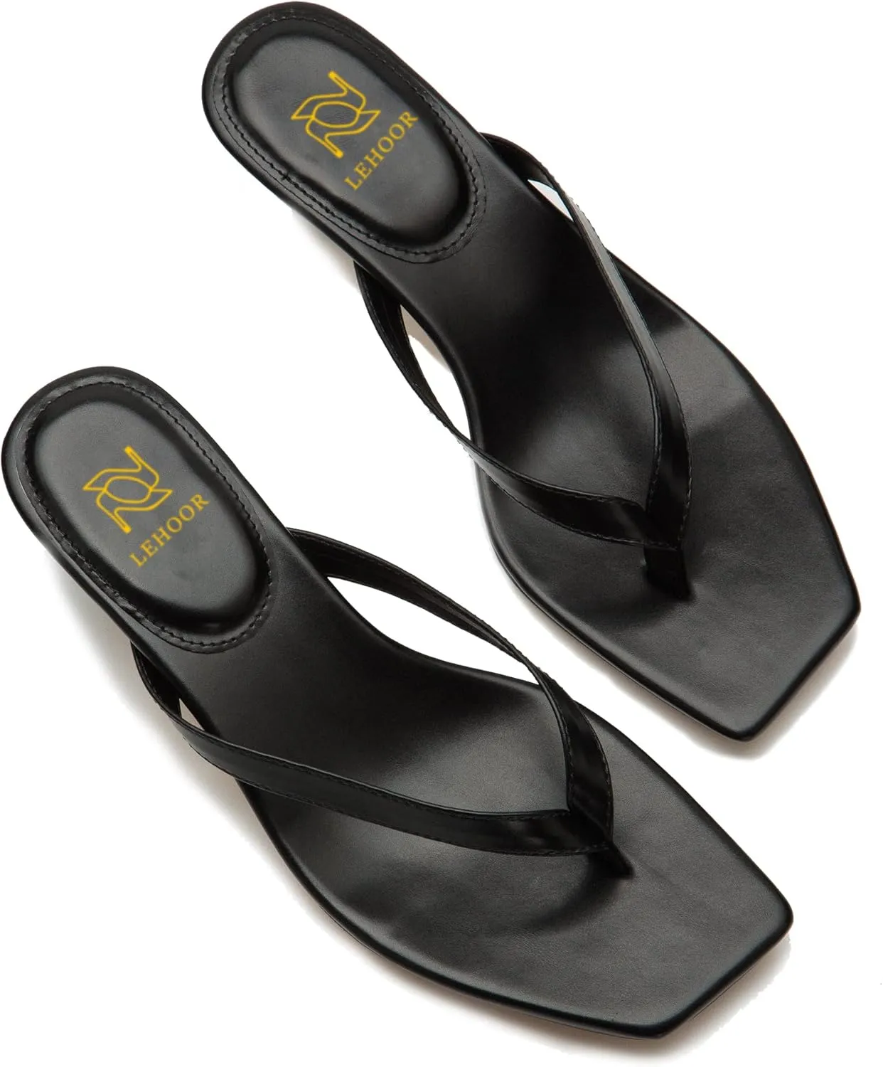 LEHOOR Flip-Flops Mules Kitten Heels Thong Sandals Square Open Toe for Women Slim Matte Leather T-Straps mules slippers kitten heeled Summer Comfortable for Daily Wear Beach
