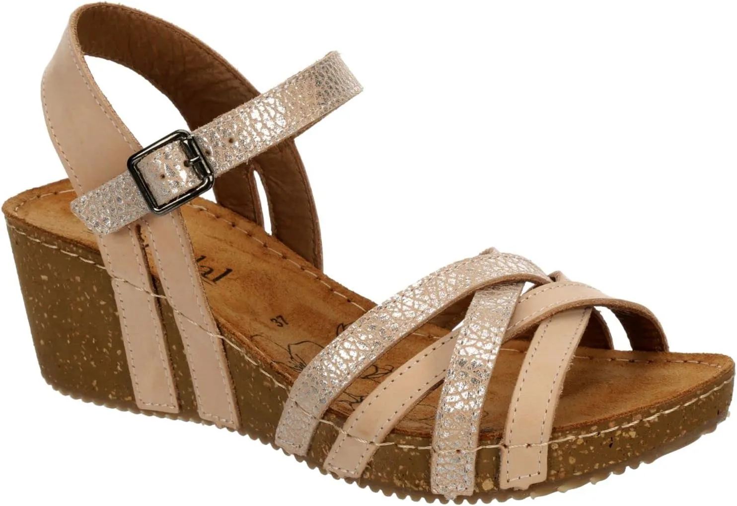 Lily - Women's Strappy Open Toe Gladiator Cork Low Wedge Sandals