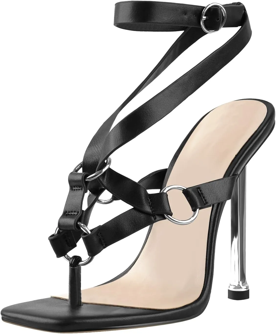 LISHAN Women's Buckle Slim High Heel Split Toe Flip Flop Sandals