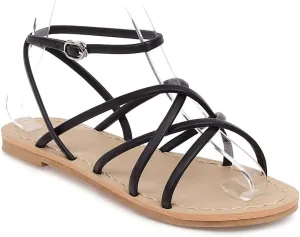 LISYIIZ Womens SL319 Flat Peep Toe Bandage Leather Gladiator Sandals