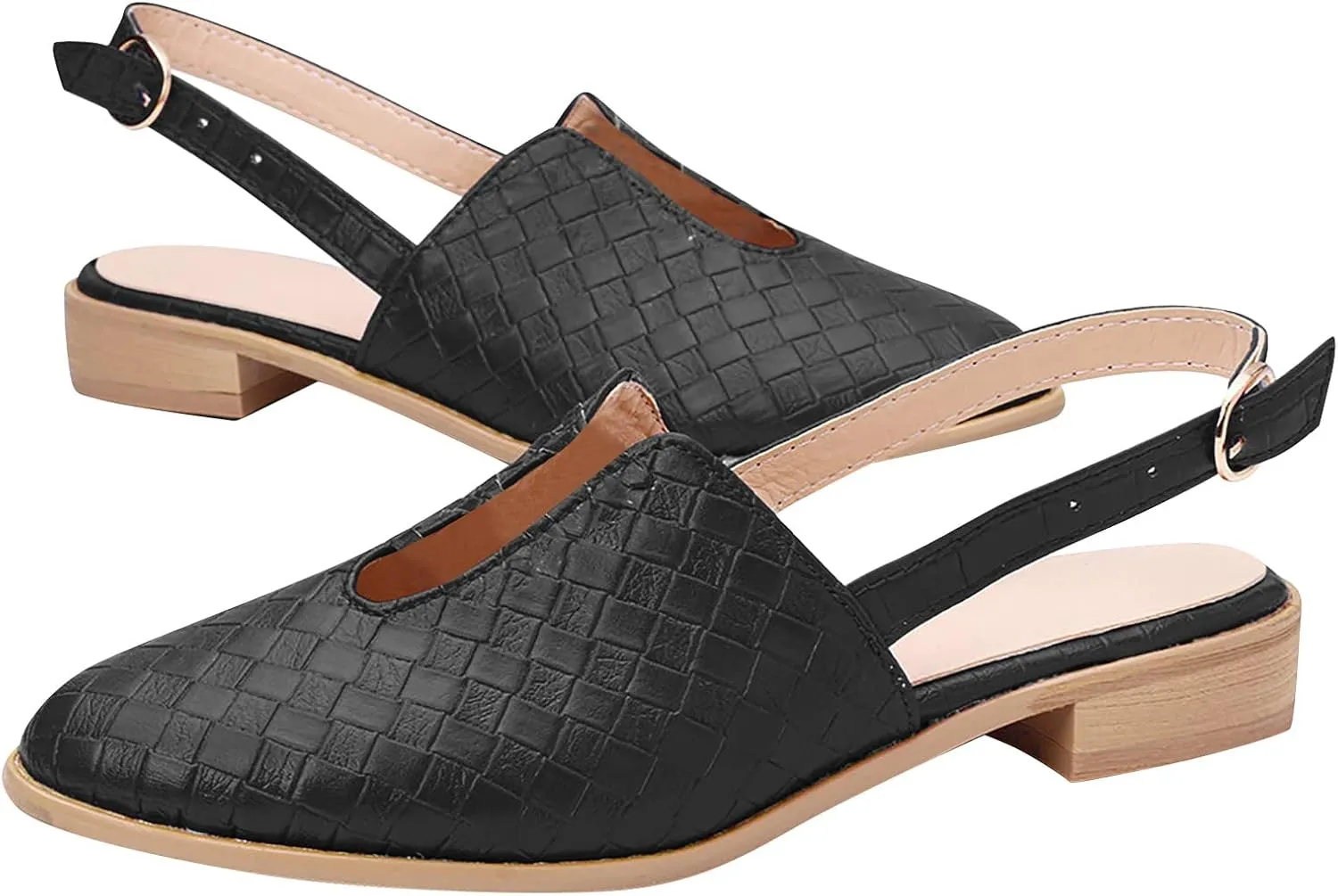 Low Heel Sandal for Women Summer Fashion Cutout Baotou Pointed Toe Closed Toe Weave Strap Buckle Casual Flat Sandalias Comfortable Slides Mules Shoes