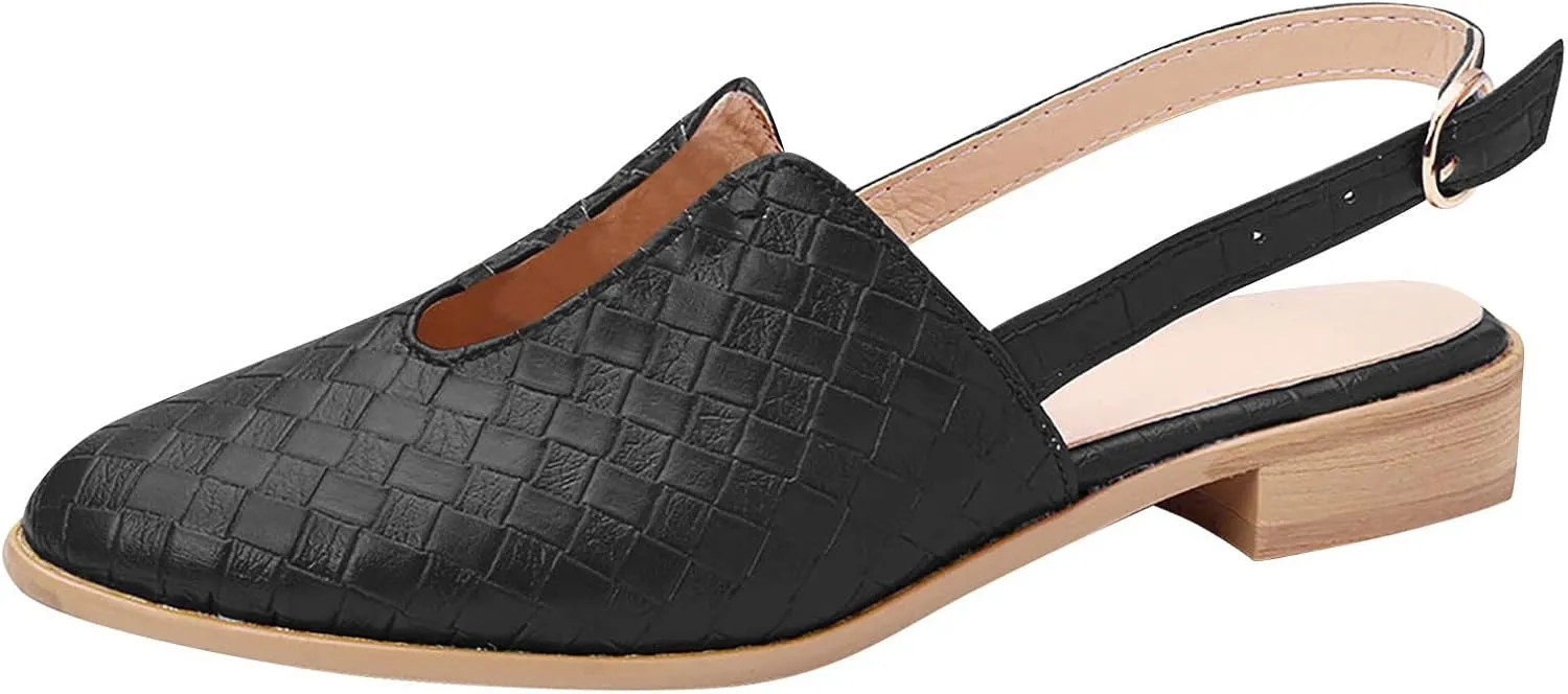 Low Heel Sandal for Women Summer Fashion Cutout Baotou Pointed Toe Closed Toe Weave Strap Buckle Casual Flat Sandalias Comfortable Slides Mules Shoes