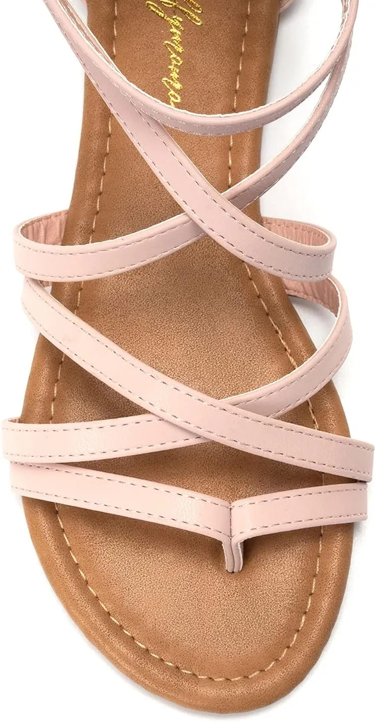 Luffymomo Women's Gladiator Strap Sandals Flat Fisherman Thong Cross Strappy Sandals