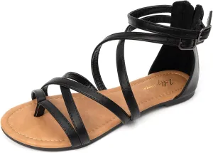 Luffymomo Women's Gladiator Strap Sandals Flat Fisherman Thong Cross Strappy Sandals
