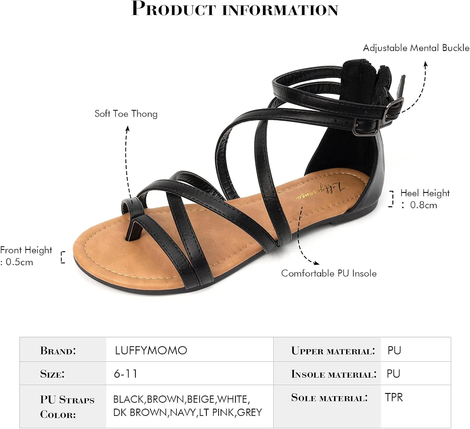 Luffymomo Women's Gladiator Strap Sandals Flat Fisherman Thong Cross Strappy Sandals
