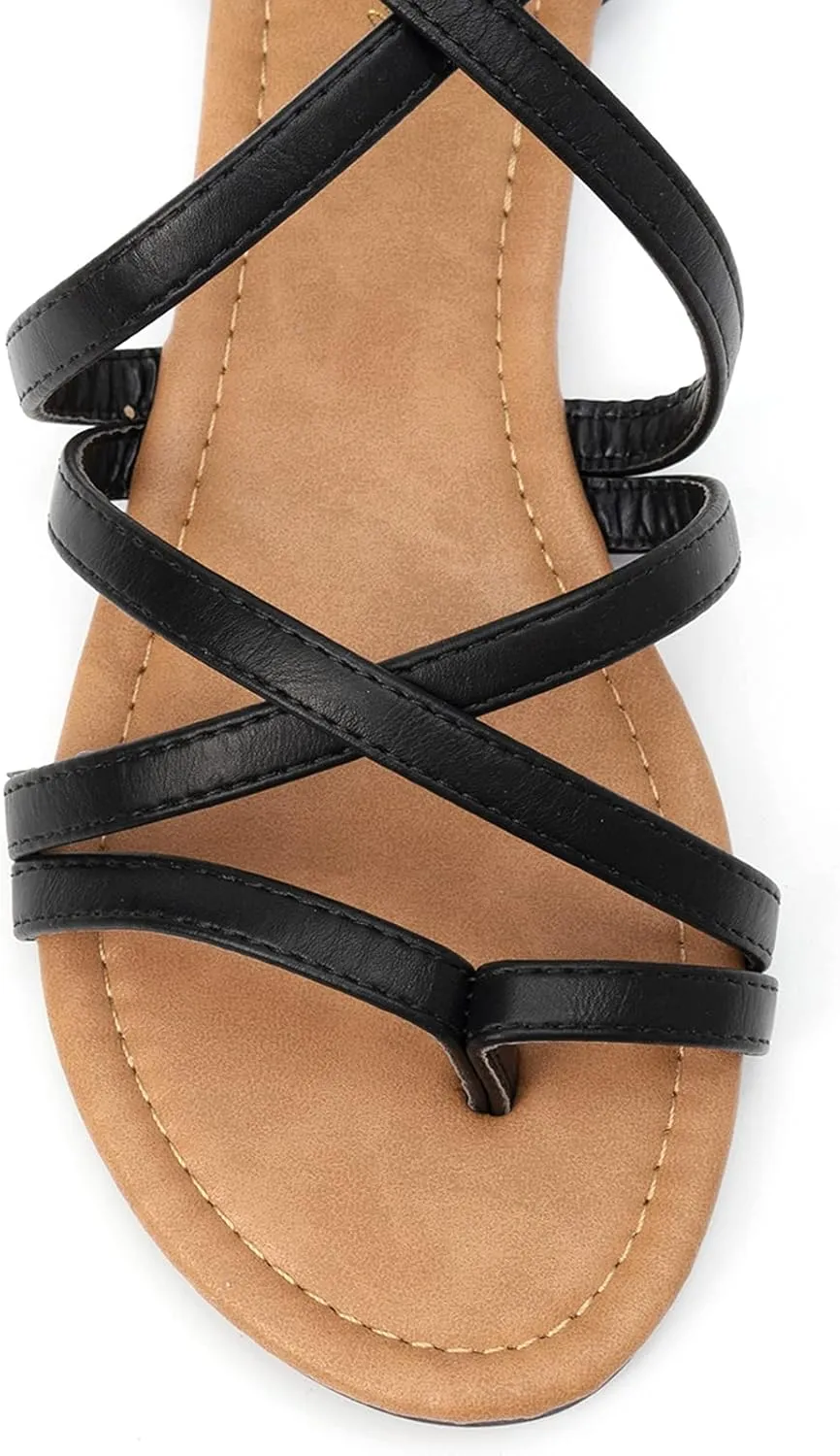 Luffymomo Women's Gladiator Strap Sandals Flat Fisherman Thong Cross Strappy Sandals