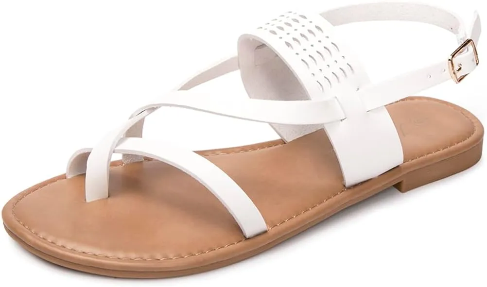 Luffymomo Womens Strappy Flat Sandals Leathe Gladiator Sandals Summer Casual Fisherman Thong