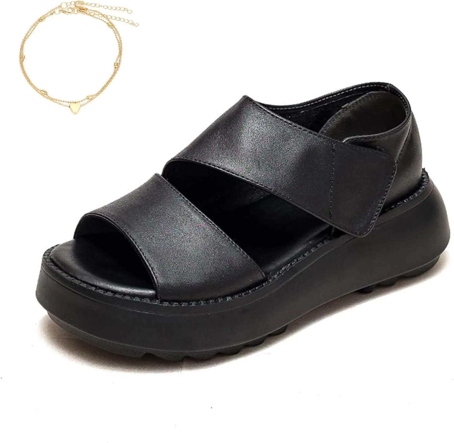 Lurebest Shoes for Women Orthopedic Sandals Pure Cowhide Soft Sole Walking Shoes Women Casual Platform Open Toe Arch Support Sandals