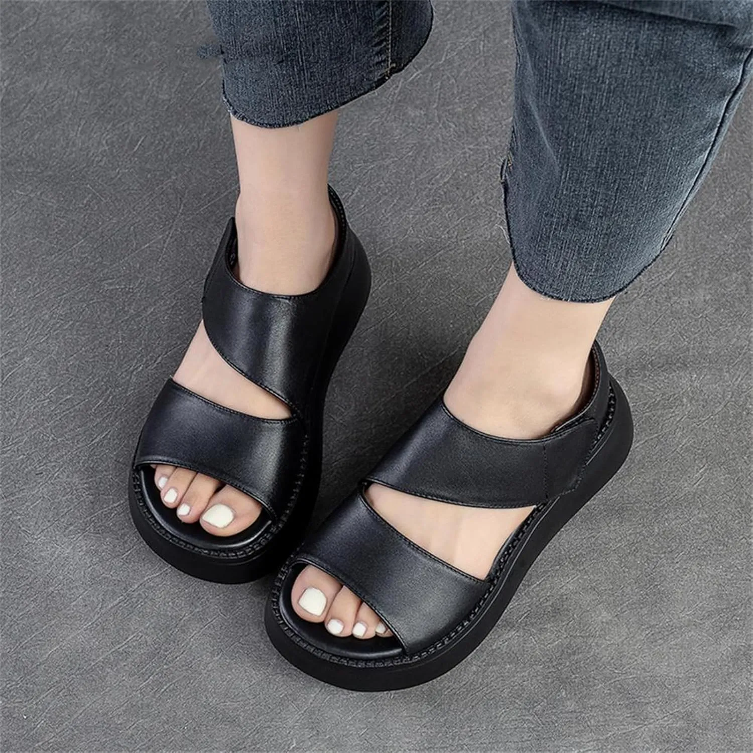 Lurebest Shoes for Women Orthopedic Sandals Pure Cowhide Soft Sole Walking Shoes Women Casual Platform Open Toe Arch Support Sandals